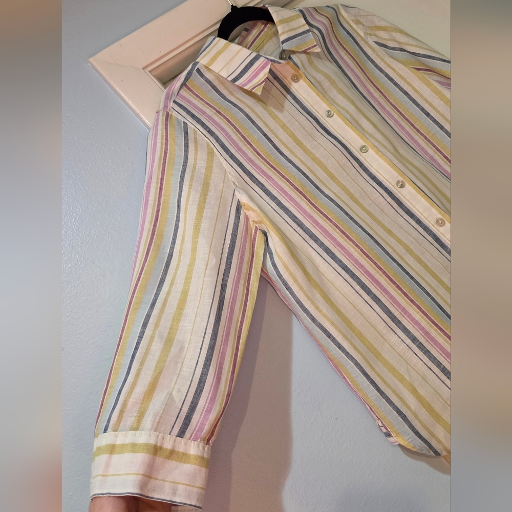 Women's Chico's Multi Stripe Linen Shirt, Size 8 - Picture 7 of 13